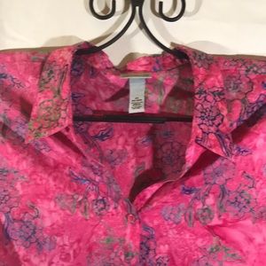LIZ & ME BY CATHERINE pink blue floral blouse 5X